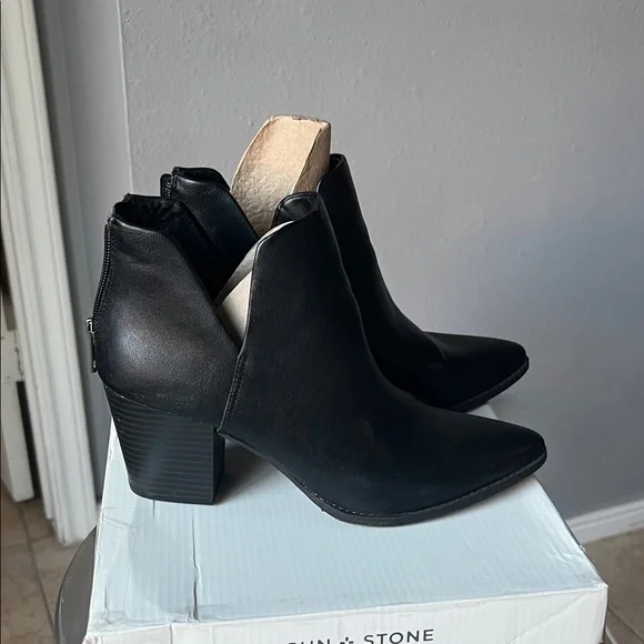 Sun + Stone Black and Tan Ankle Booties - Picture 2 of 8